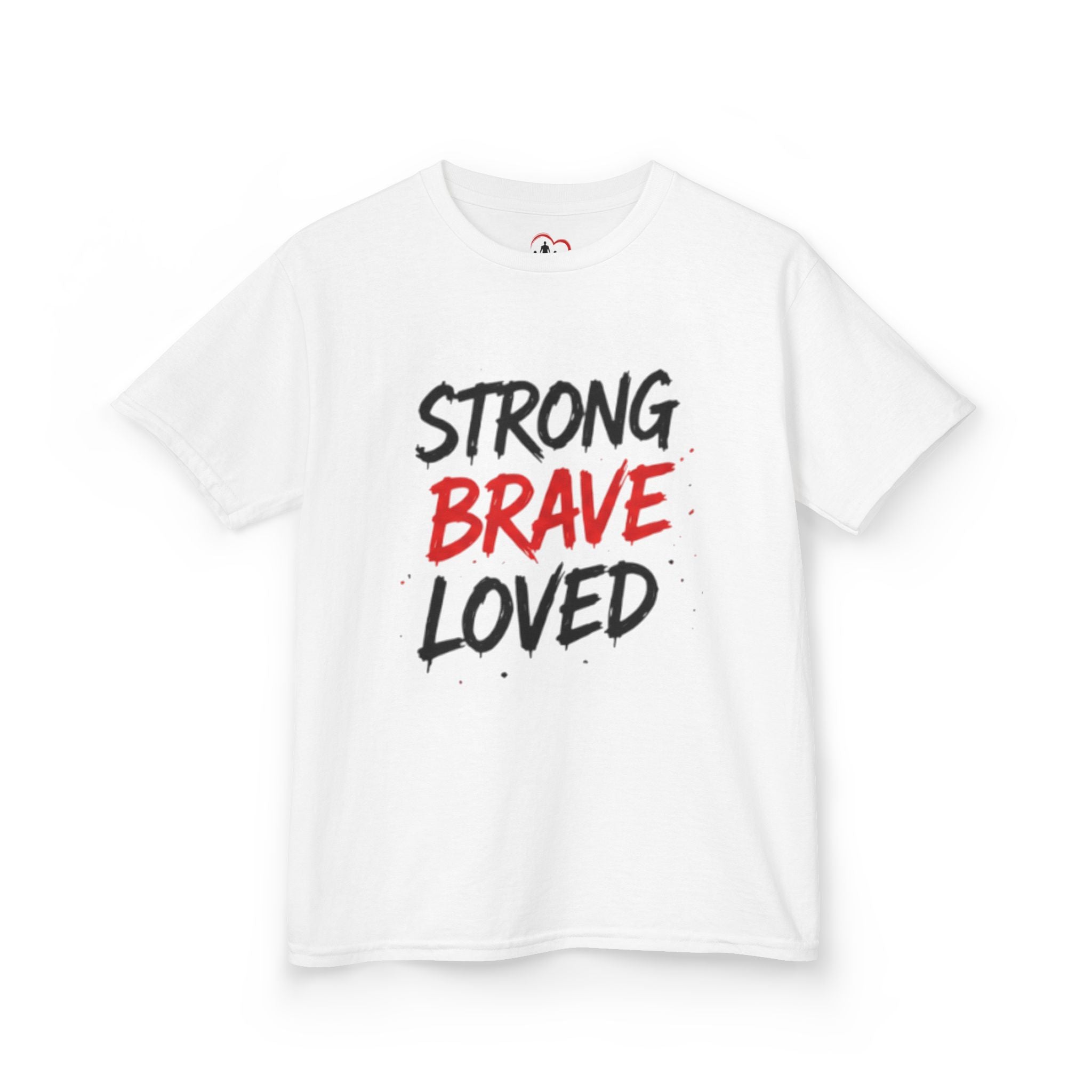 Kids Tee — "Strong Brave Loved" Front & "Future Legend" Superhero Back