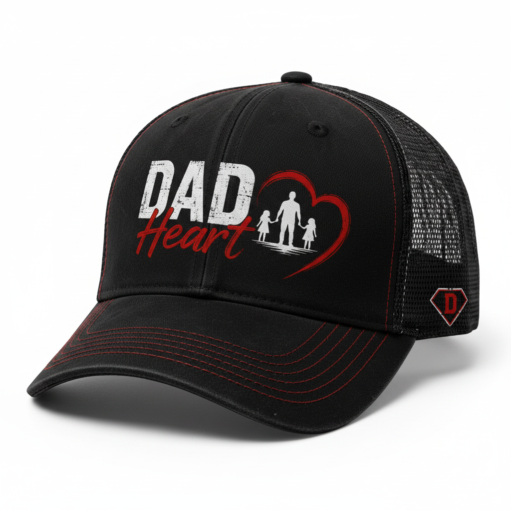 Black trucker hat with Dad Heart logo