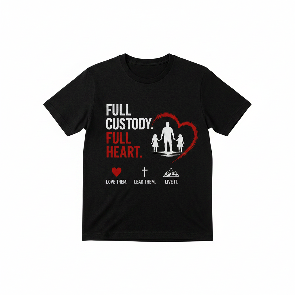 Black t-shirt with Full Custody Full Heart design