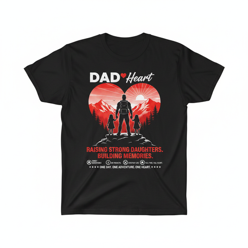 Black t-shirt with Dad Heart graphic design